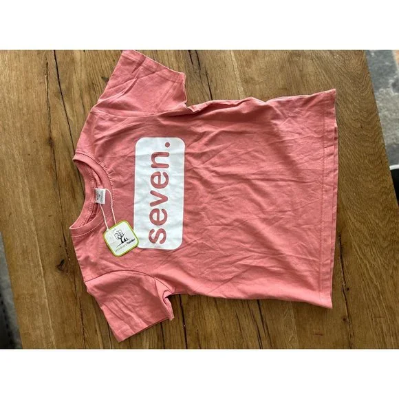 Birthday seventh Seven 7th birthday girls shirt small pink peach tee tshirt top - Picture 3 of 9